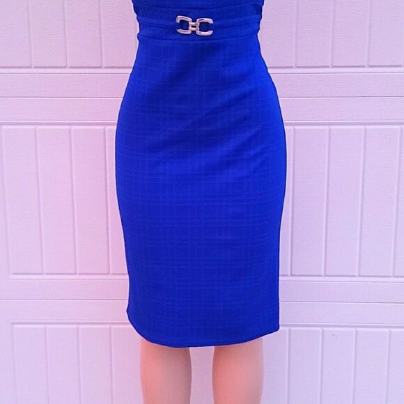 BRAND NEW ENFOCUS STUDIO  ASYMMETRIMINIC NECK SCUBA CREPE SHEATH DRESS - Picture 7 of 13